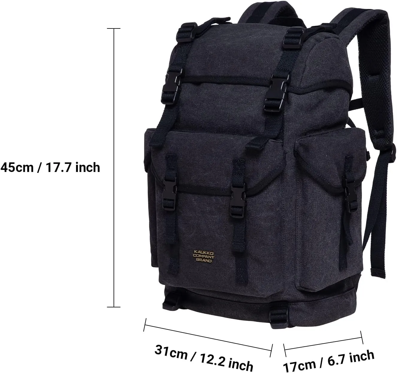 KAUKKO Vintage Casual polyster and Leather Rucksack Backpack(18-CANVAS BLACK)