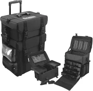 Kemier studio makeup case Omni-directional wheels 2 in 1 Professional Soft Sided,Removable,Artist Rolling Makeup Train Case,Cosmetic Organizer w/Storage Drawers