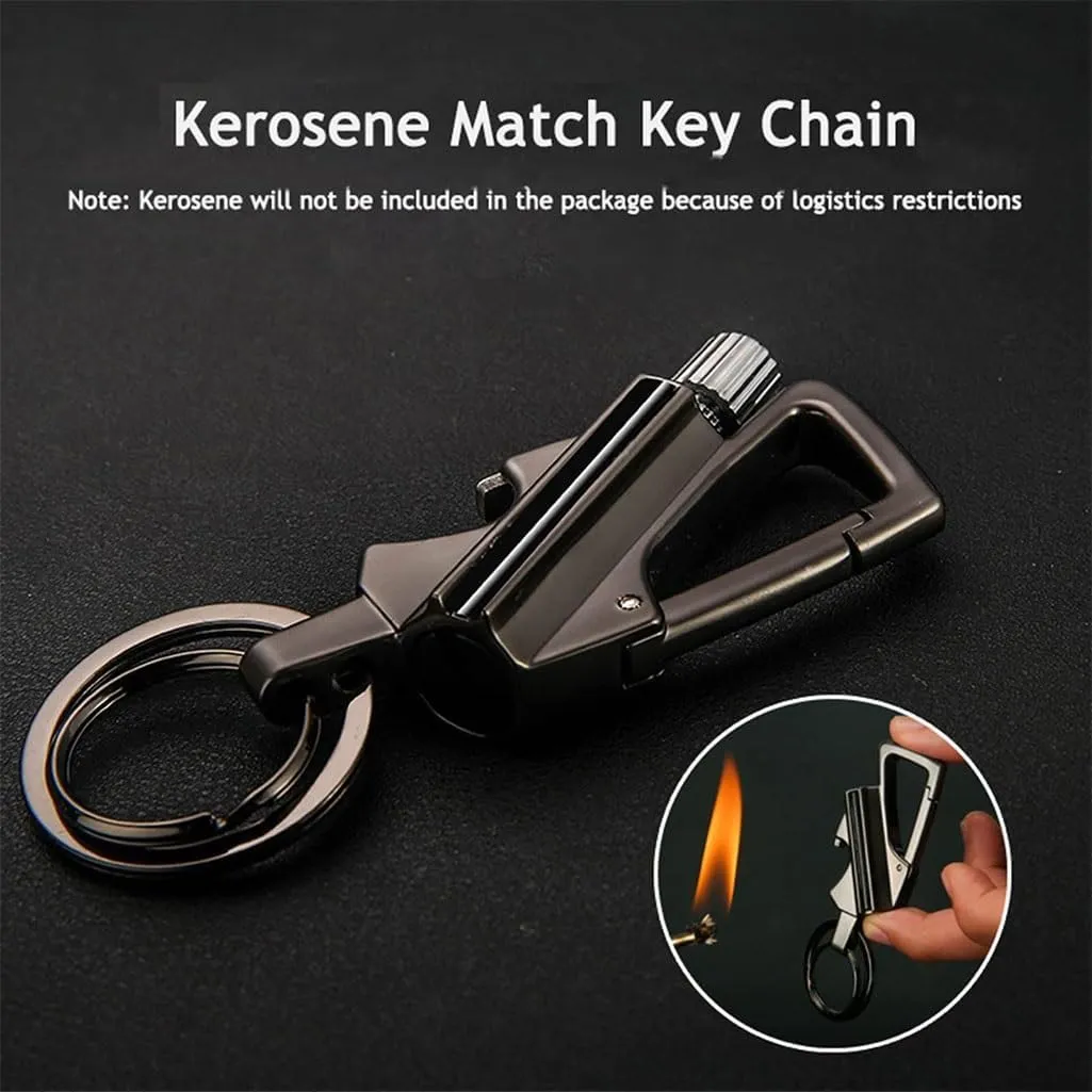 Keychain Lighter, Permanent Match Infinity Kerosene Refillable Lighter, with Multi-Function Bottle Opener, Suitable for Outdoor Survival, Camping Fire Starter Life(2pcBlack)