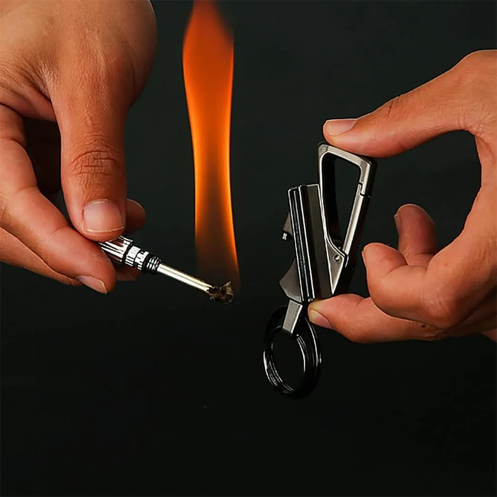 Keychain Lighter, Permanent Match Infinity Kerosene Refillable Lighter, with Multi-Function Bottle Opener, Suitable for Outdoor Survival, Camping Fire Starter Life(2pcBlack)