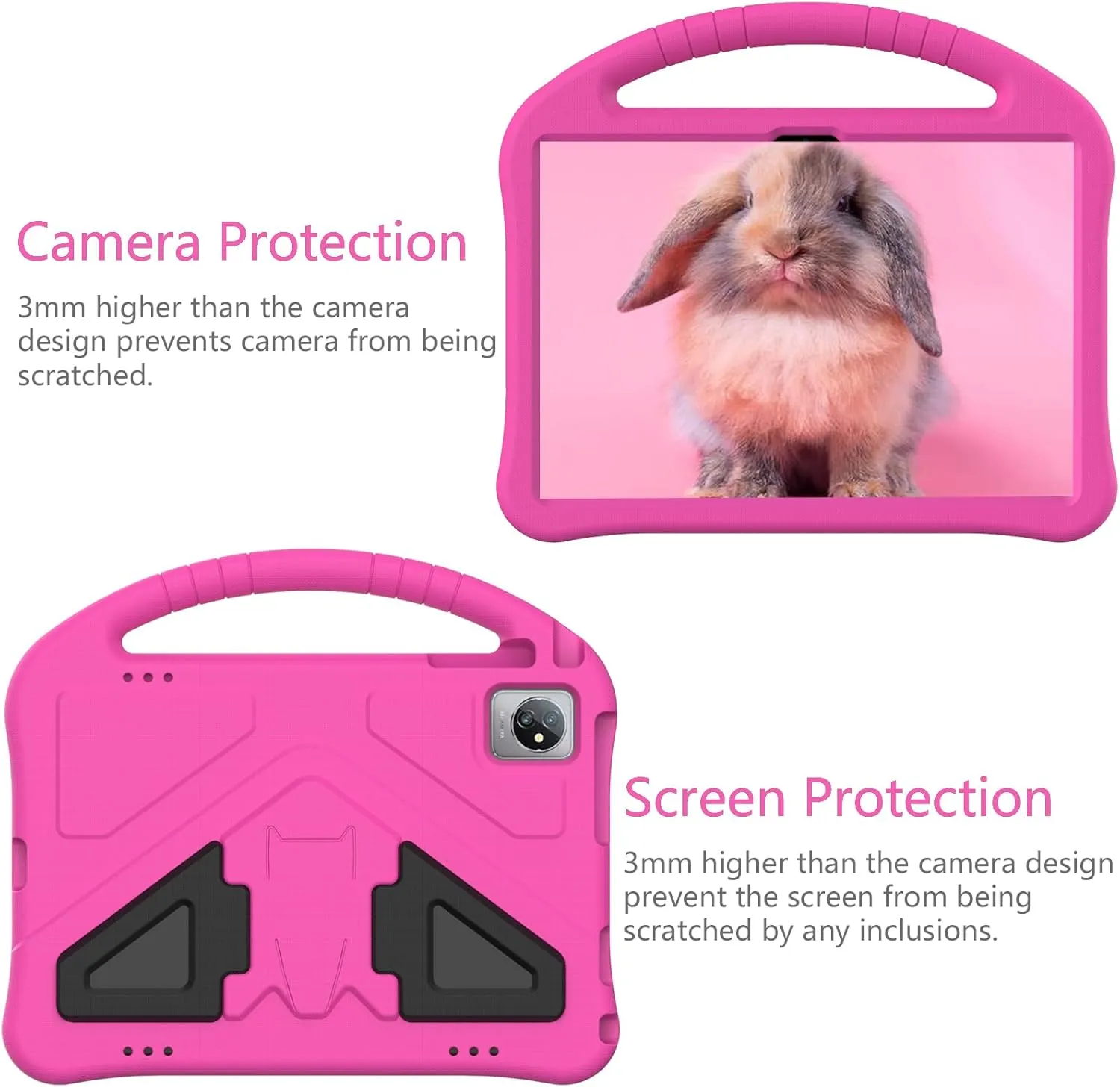 Kids Case for Dragon Touch Notepad 102 10 inch,with Handle and Kickstand Lightweight Shockproof Cover Compatible with Teclast M40Pro/M40Plus, Blackview Tab 8/7/70 WiFi 10.1" Rose