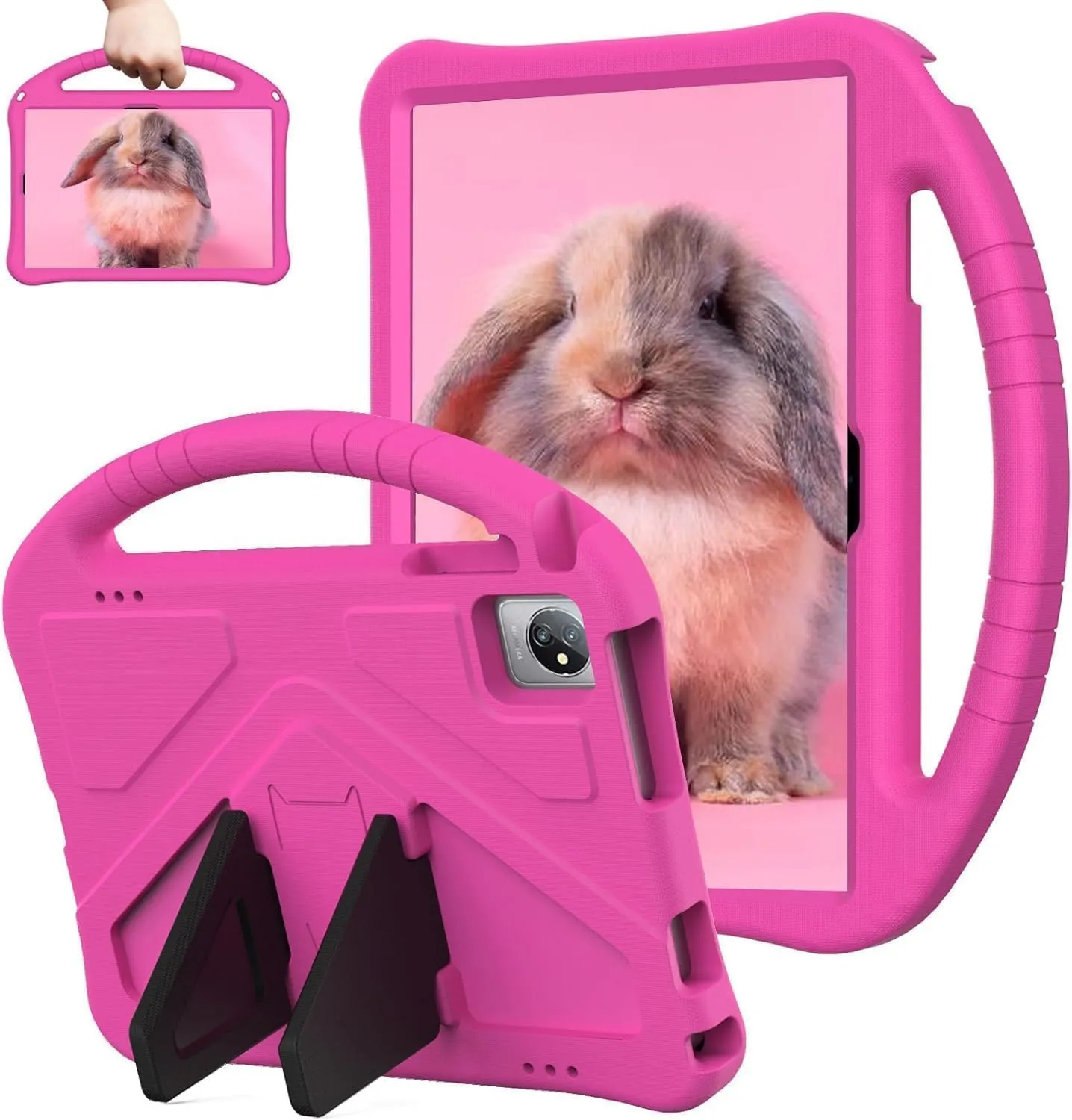 Kids Case for Dragon Touch Notepad 102 10 inch,with Handle and Kickstand Lightweight Shockproof Cover Compatible with Teclast M40Pro/M40Plus, Blackview Tab 8/7/70 WiFi 10.1" Rose