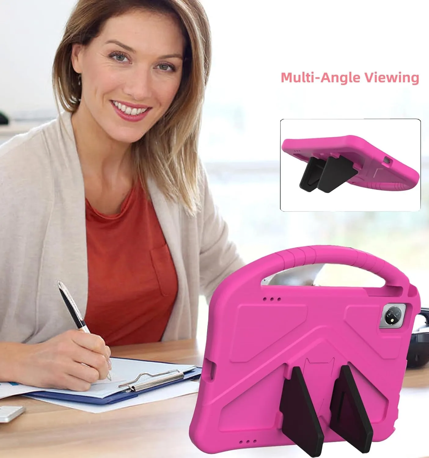 Kids Case for Dragon Touch Notepad 102 10 inch,with Handle and Kickstand Lightweight Shockproof Cover Compatible with Teclast M40Pro/M40Plus, Blackview Tab 8/7/70 WiFi 10.1" Rose