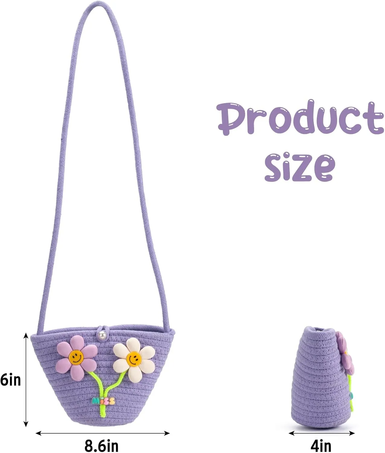 Kids Purse for Girls Age 2-14, Purple Toddler Purse with Beaded and Flowers, Kids Crossbody Bag Gifts for Christmas, Birthday
