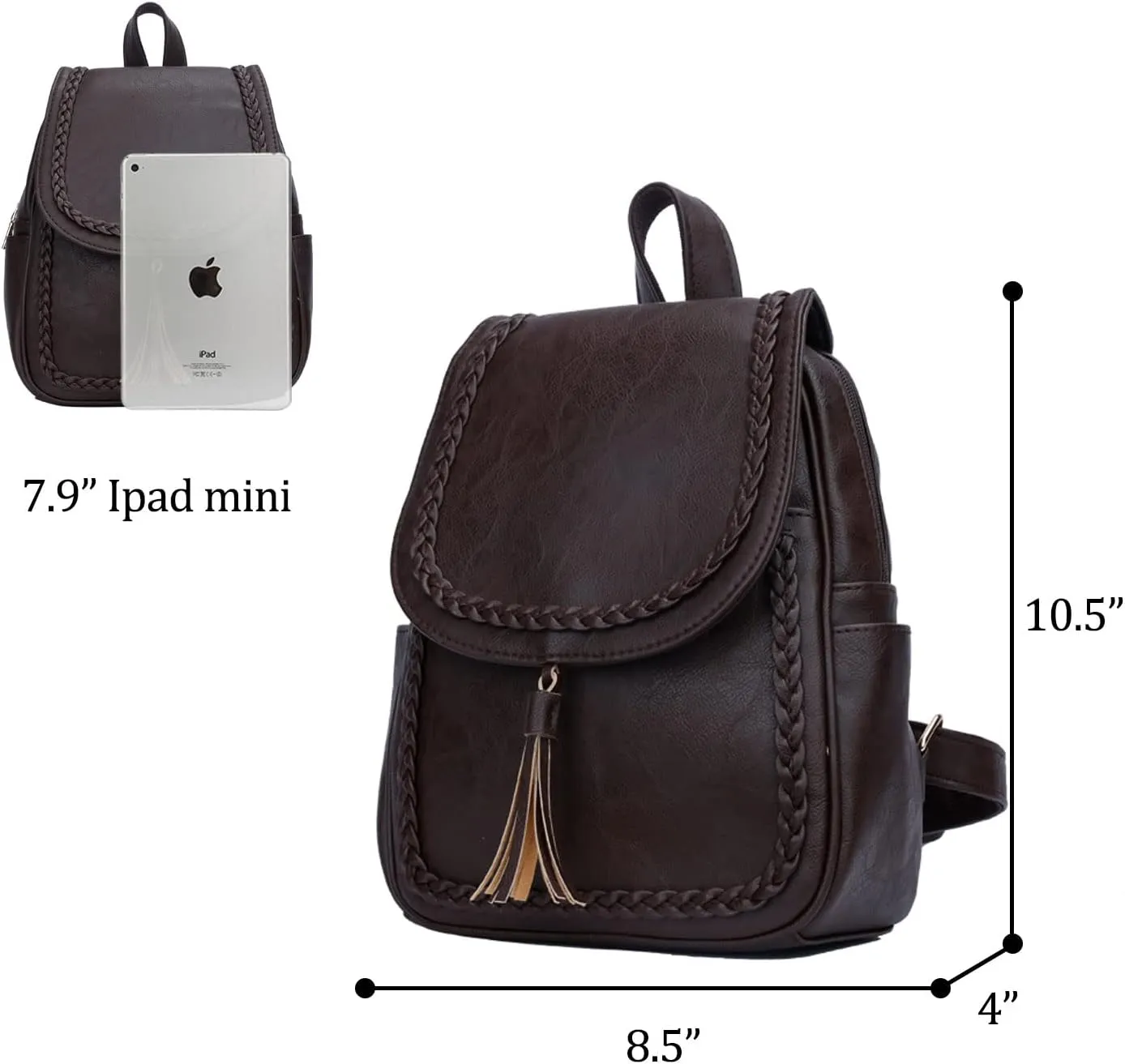 KKXIU Fashion Small Synthetic Leather Backpack Purse For Women and Ladies with Tassel (Coffee)