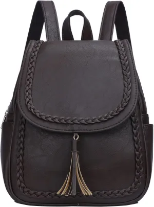 KKXIU Fashion Small Synthetic Leather Backpack Purse For Women and Ladies with Tassel (Coffee)