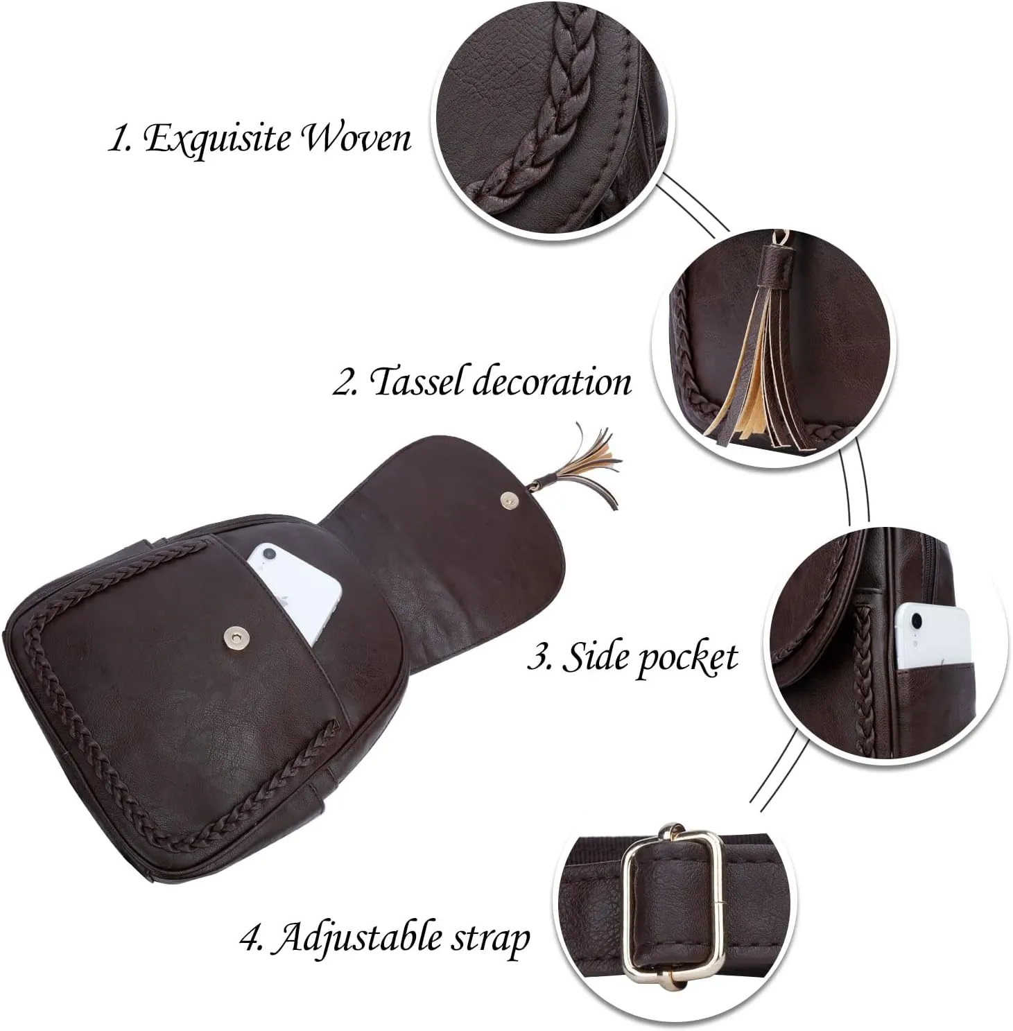 KKXIU Fashion Small Synthetic Leather Backpack Purse For Women and Ladies with Tassel (Coffee)