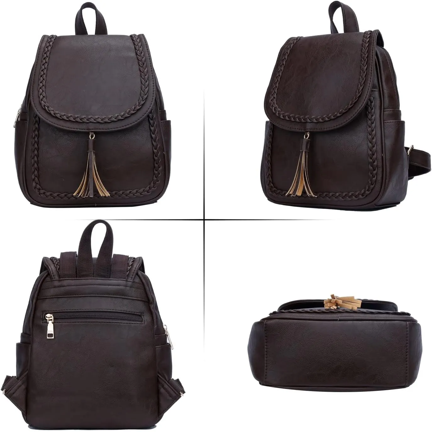 KKXIU Fashion Small Synthetic Leather Backpack Purse For Women and Ladies with Tassel (Coffee)