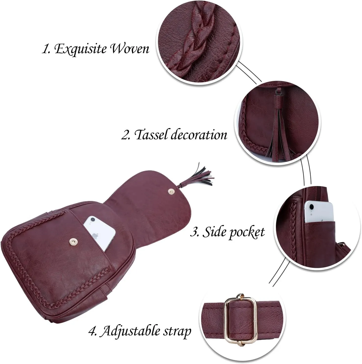 KKXIU Fashion Small Synthetic Leather Backpack Purse For Women and Ladies with Tassel (Wine)