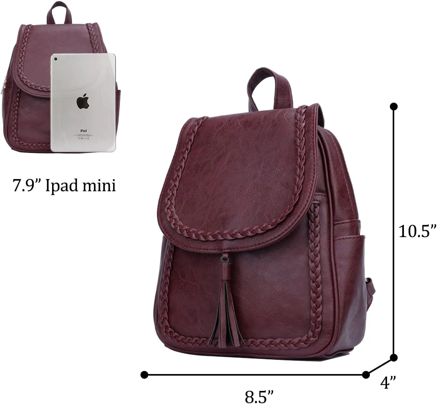 KKXIU Fashion Small Synthetic Leather Backpack Purse For Women and Ladies with Tassel (Wine)