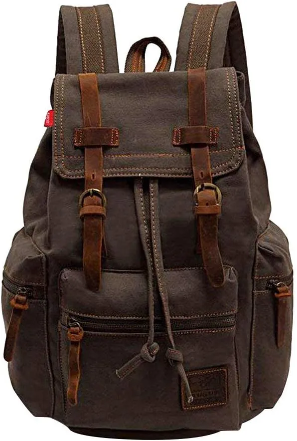 koolehaoda Vintage Canvas Backpack Rucksack Unisex Casual Backpack for 12-17" Laptop Backpack Travel Camping Hiking Bag (L-Army Green)