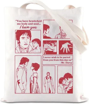 KUIYAI Pride Movie Merchandise Inspired Tote Bag Jane Literary Gift Classic Novel Lover Gift Mr Darcy Saying Handbag For Fans