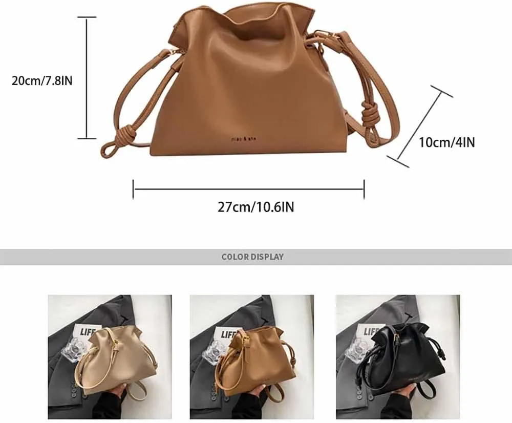 Ladies' fashionable minimalist bag, drawstring bucket bag, single shoulder crossbody bag, pleated bag