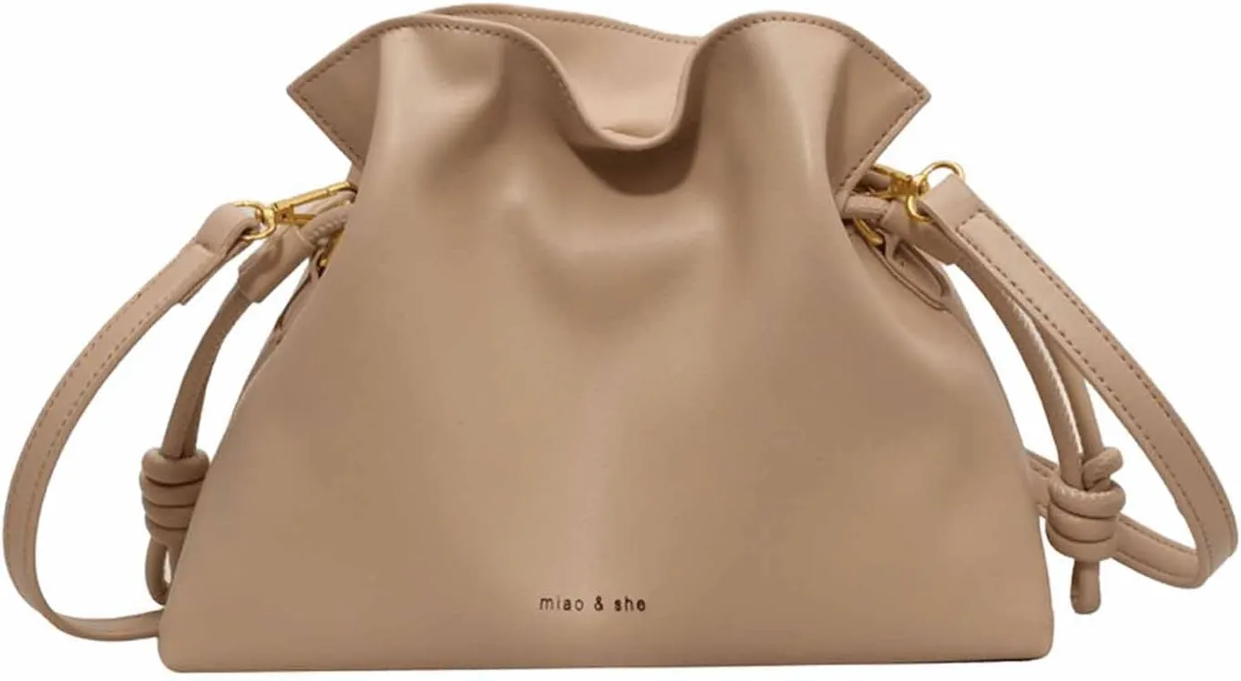 Ladies' fashionable minimalist bag, drawstring bucket bag, single shoulder crossbody bag, pleated bag