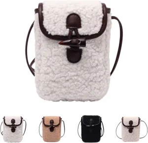 Lamb Fleece Phone Bag Wooly Bag Mobile Phone Bag Shoulder Crossbody Small Bag Female Autumn Winter Vintage Lamb Wool Bag