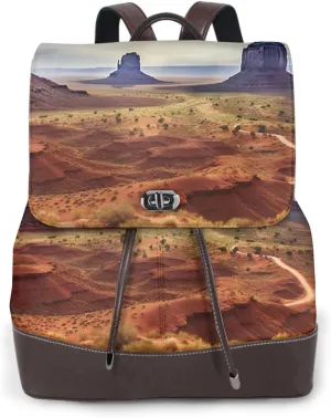 Landscape of Monument Valley printed Ladies Leather Shoulder Bag Fashion Backpack