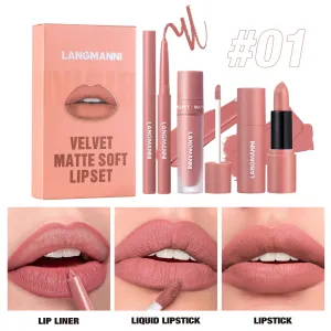 LANGMANNI 3-Piece Lip Kit – Matte Liquid Lipstick & Lip Liner Set