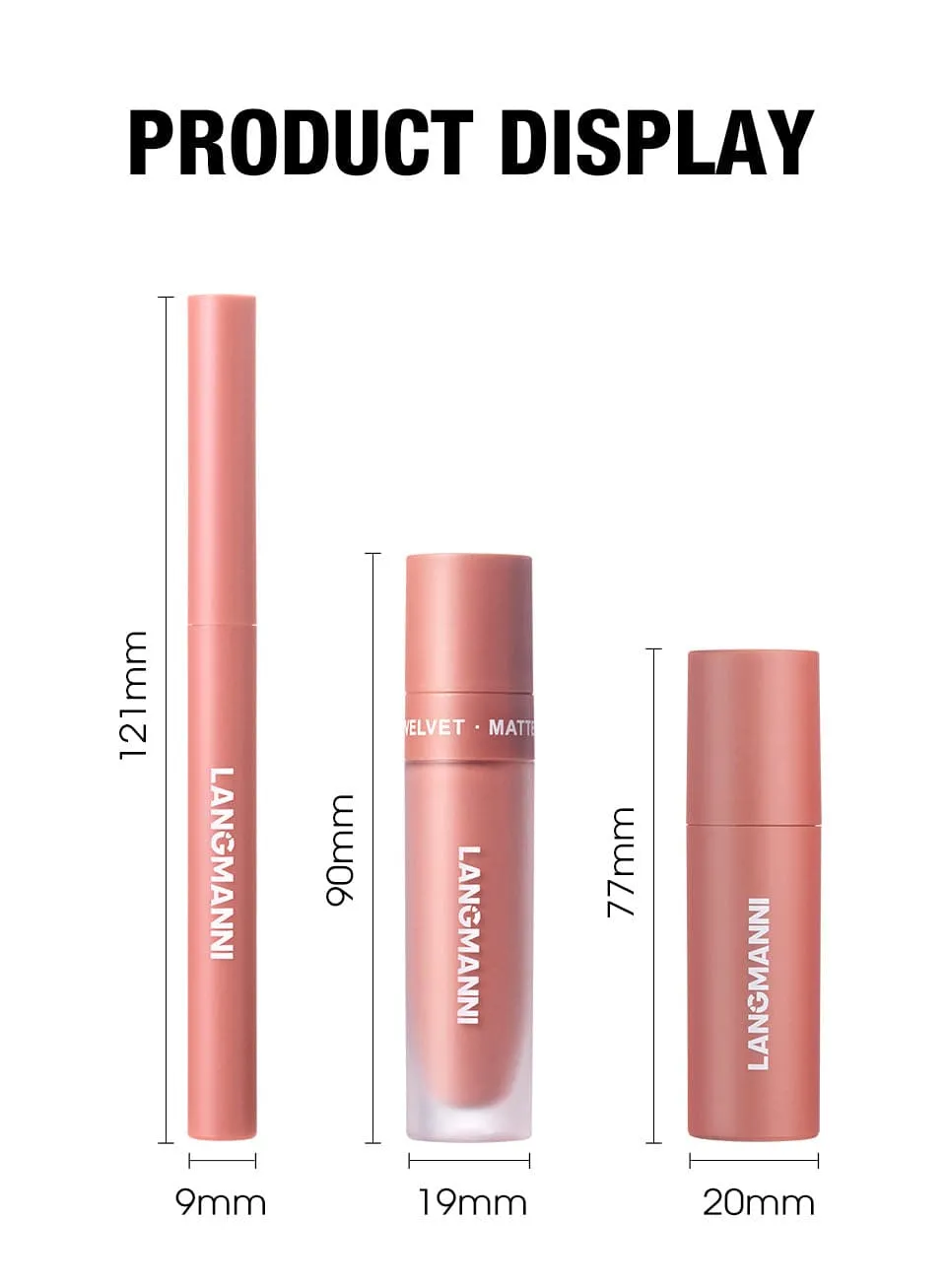 LANGMANNI 3-Piece Lip Kit – Matte Liquid Lipstick & Lip Liner Set