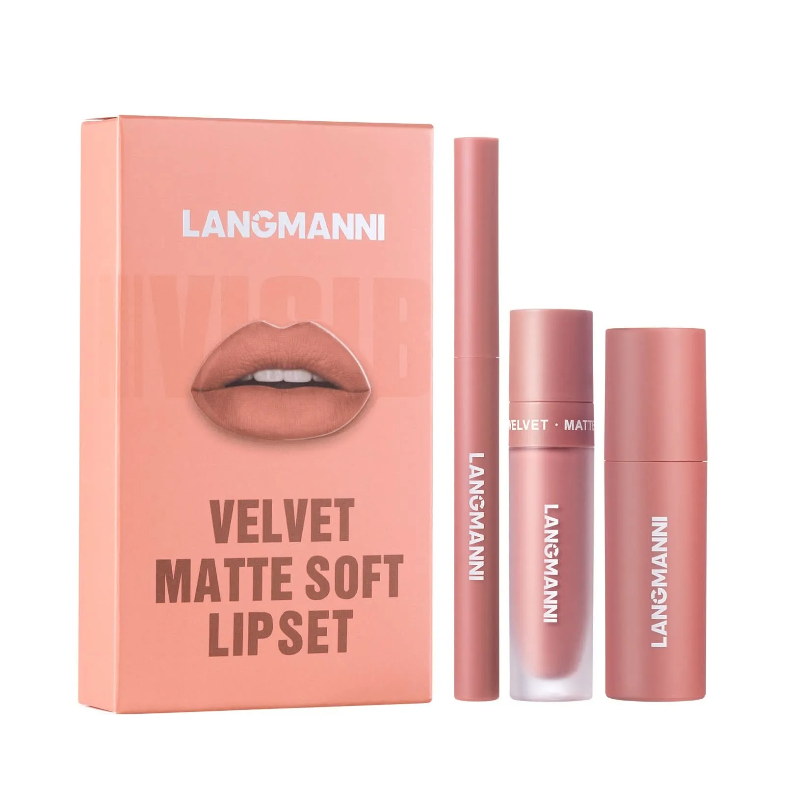 LANGMANNI 3-Piece Lip Kit – Matte Liquid Lipstick & Lip Liner Set