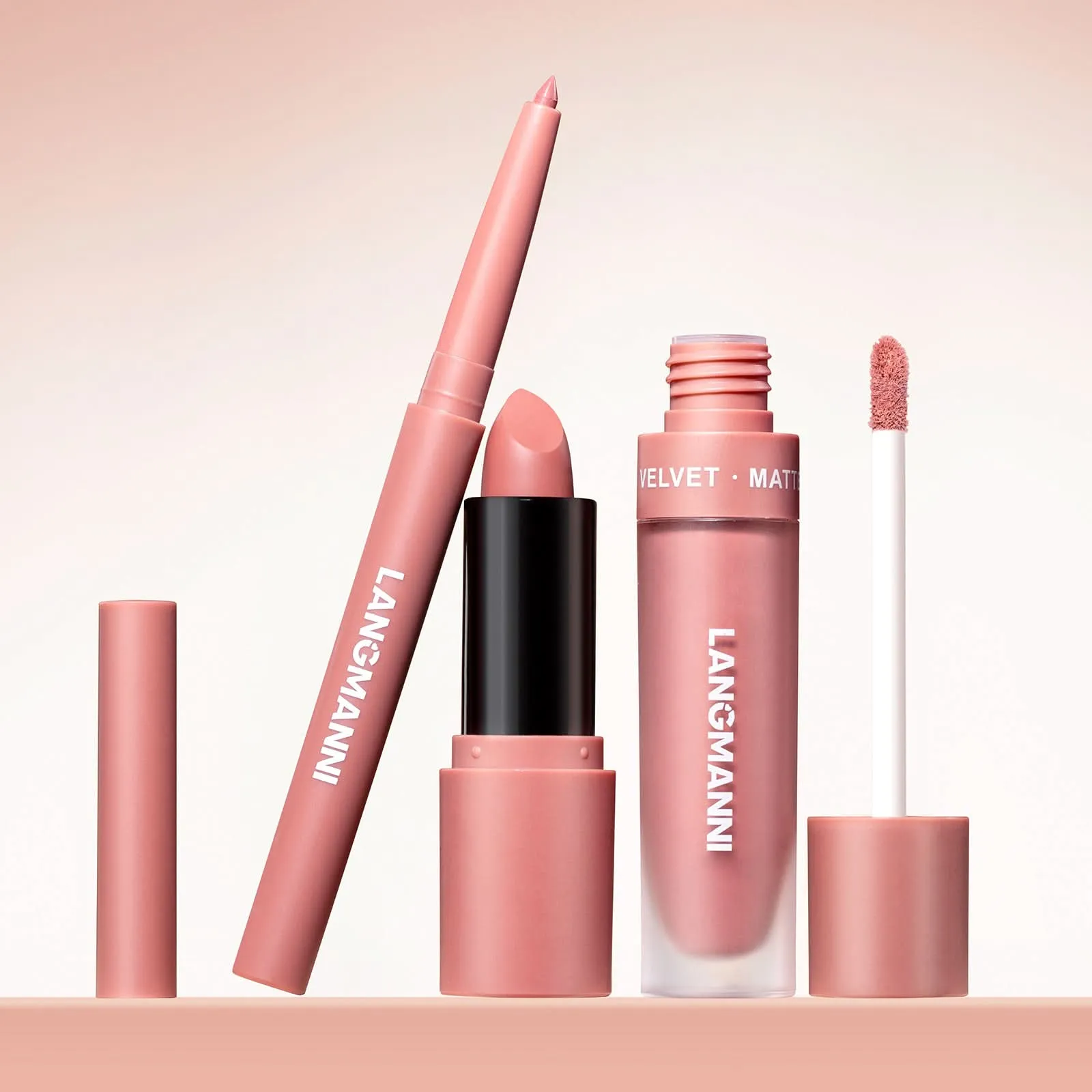 LANGMANNI 3-Piece Lip Kit – Matte Liquid Lipstick & Lip Liner Set