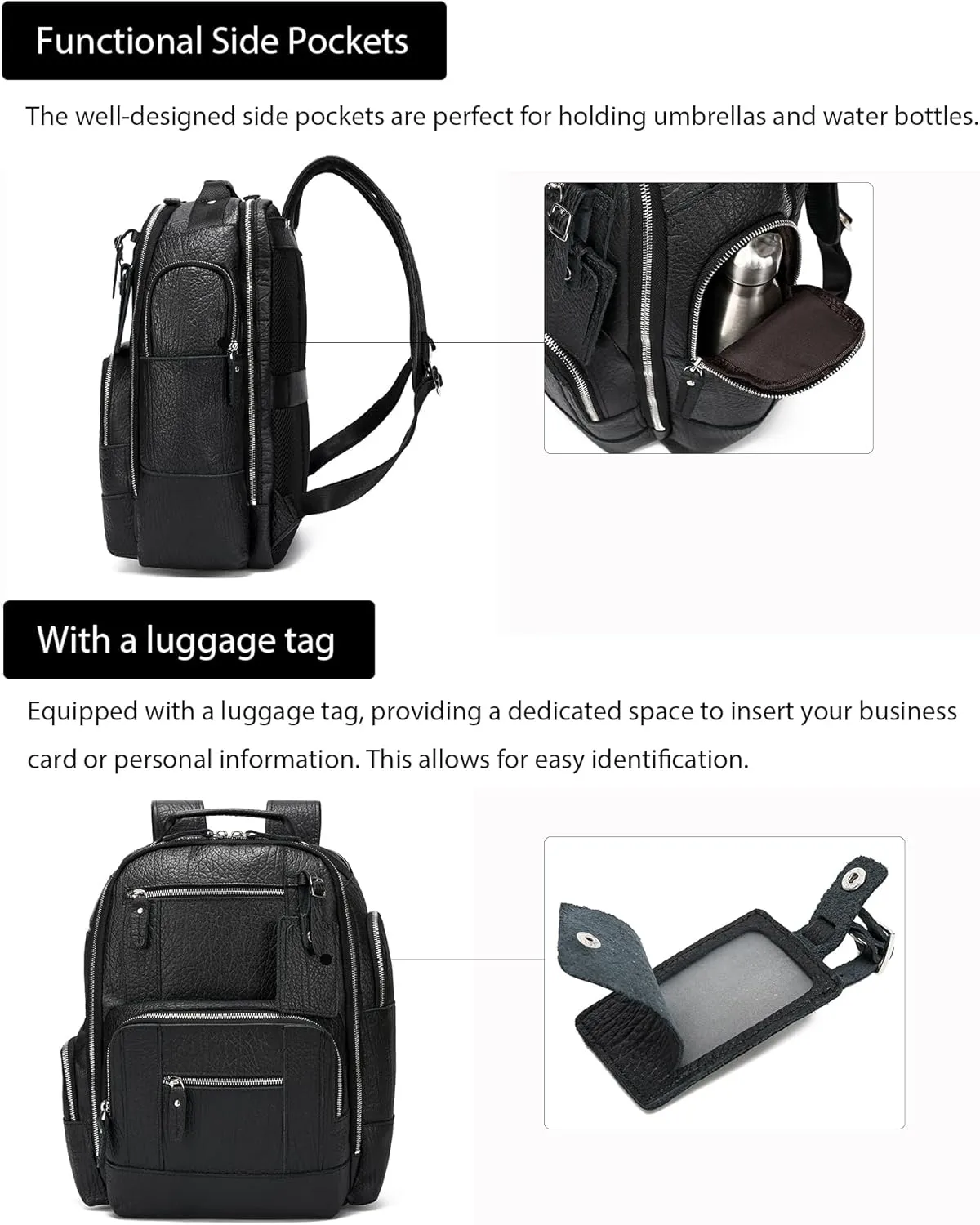 LANNSYNE Vintage Genuine Leather Backpack for men, 15.6" Laptop Backpack Travel Camping 24L Rucksack