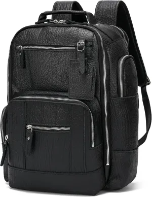 LANNSYNE Vintage Genuine Leather Backpack for men, 15.6" Laptop Backpack Travel Camping 24L Rucksack