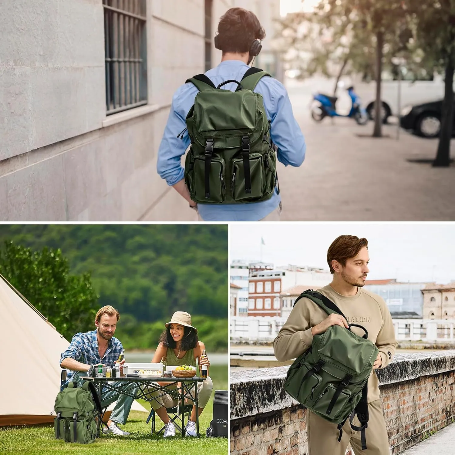 Laptop Backpack for Men & Women, Functional Stylish Vintage Backpack, 30L Waterproof College Work Commuter Travel Backpack Fits 15.6 Inch Tablet, Notebook (Green)