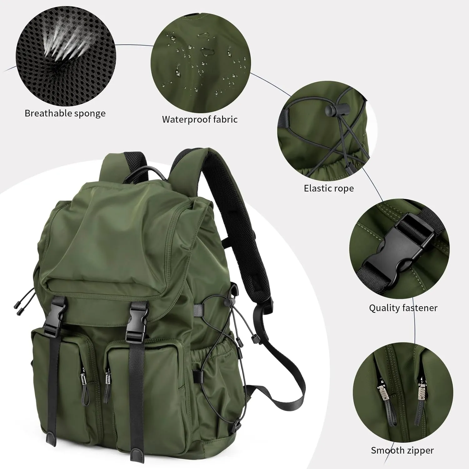 Laptop Backpack for Men & Women, Functional Stylish Vintage Backpack, 30L Waterproof College Work Commuter Travel Backpack Fits 15.6 Inch Tablet, Notebook (Green)