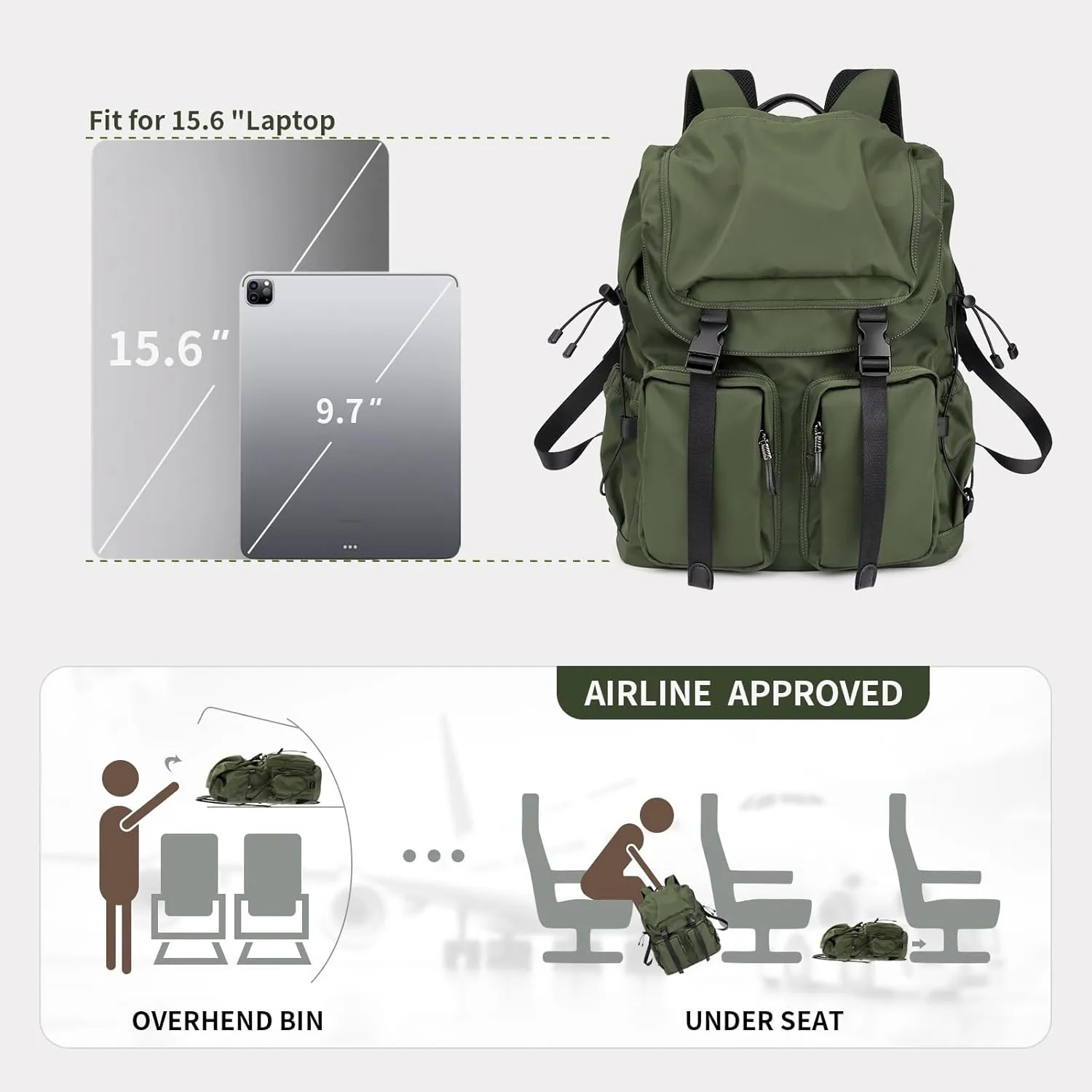 Laptop Backpack for Men & Women, Functional Stylish Vintage Backpack, 30L Waterproof College Work Commuter Travel Backpack Fits 15.6 Inch Tablet, Notebook (Green)