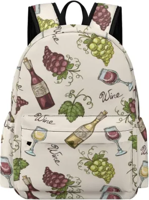 Laptop Backpack for Men Women Vintage Grapes Bottles Travel Work Backpack with Compartment Large Capacity Wine Glasses Daypack Business Work Bag
