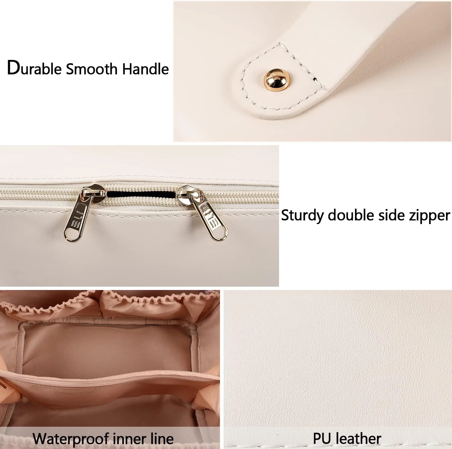 Large Capacity Cosmetic Bag, Travel Cosmetic Storage Bag with Handle, Portable Zipper Cosmetic Bag Toiletry Bag Makeup Bag Large with Compartments for Women Girls (White)