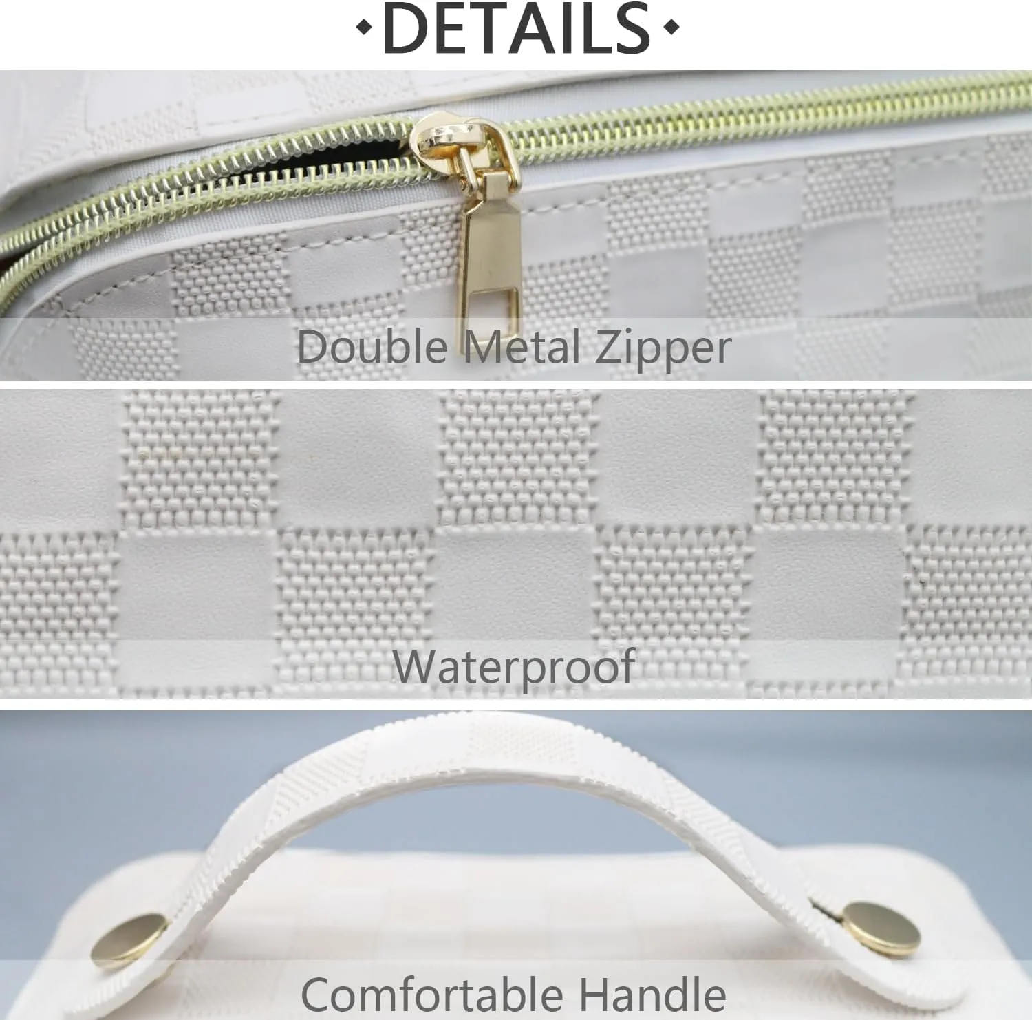 Large Capacity Makeup Bag, Travel Cosmetic Bag, PU Leather Makeup Pouches for Women, Waterproof Portable Large Wide-open Pouch with Divider and Handle for Travel Makeup Bag (White)