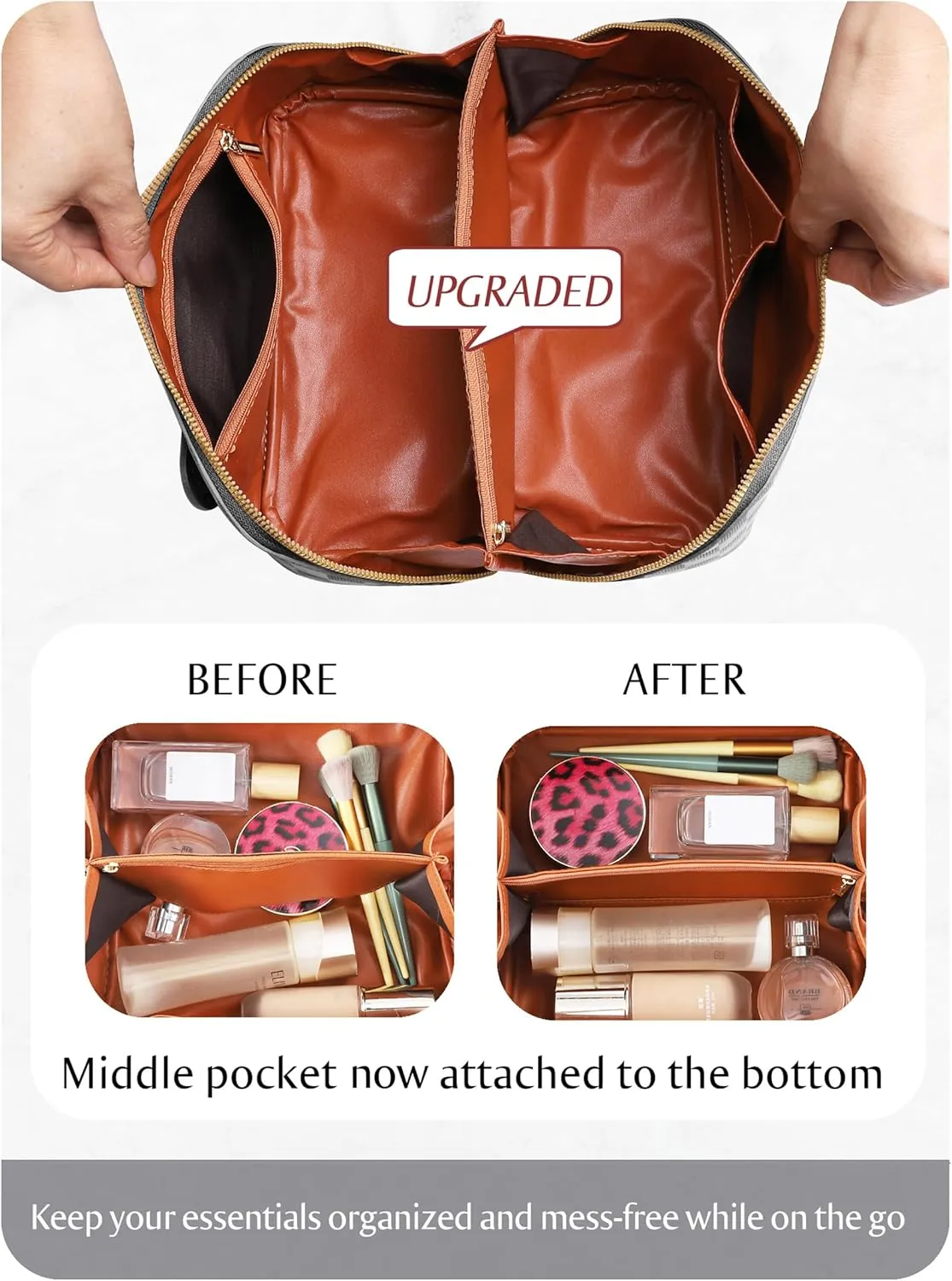 Large Capacity Travel Cosmetic Bag - Portable Makeup Bags for Women Waterproof PU Leather Checkered Makeup Organizer Bag with Dividers and Handle,Toiletry Bag for Cosmetics
