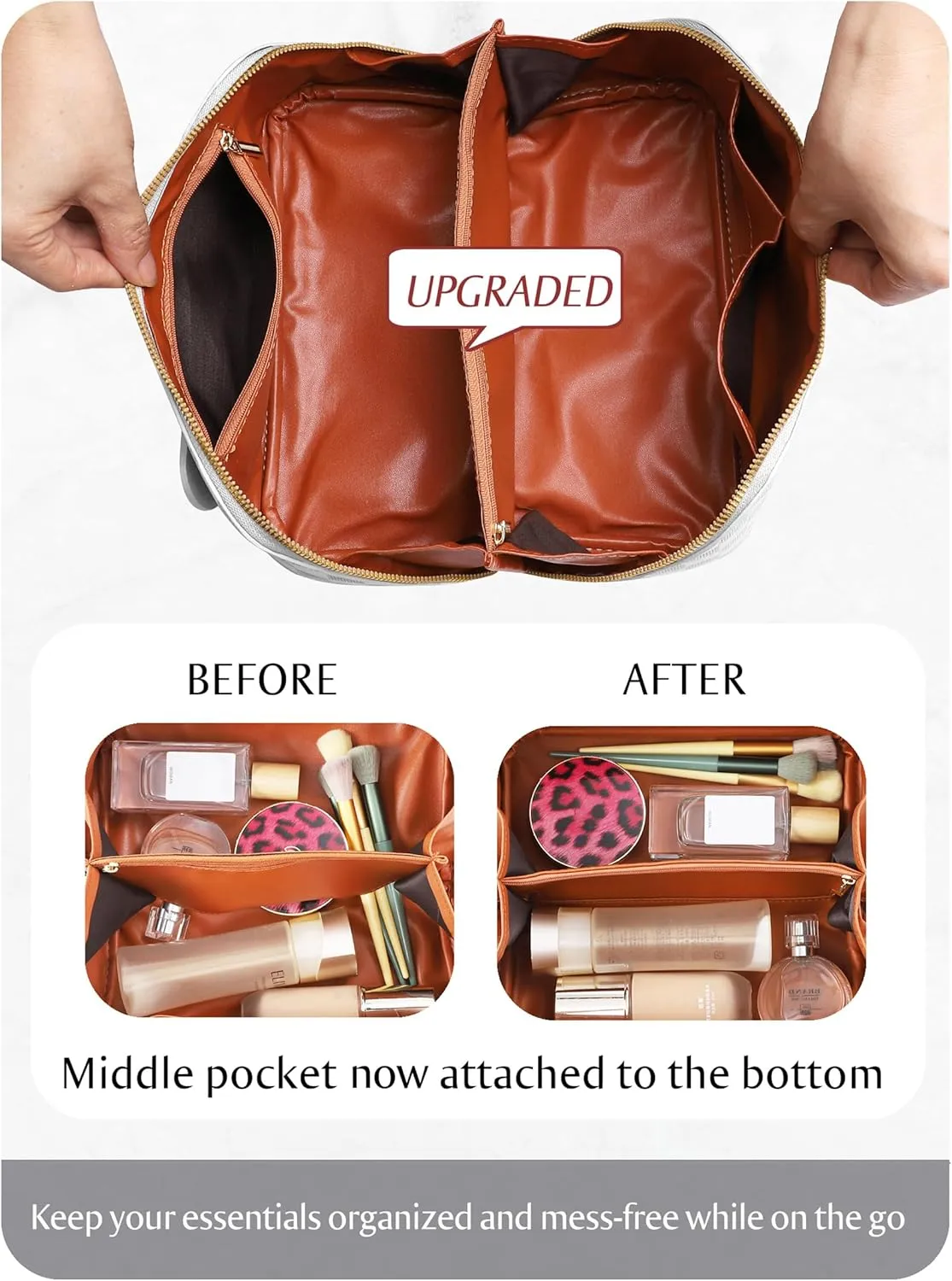 Large Capacity Travel Cosmetic Bag - Portable Makeup Bags for Women Waterproof PU Leather Checkered Makeup Organizer Bag with Dividers and Handle,Toiletry Bag for Cosmetics