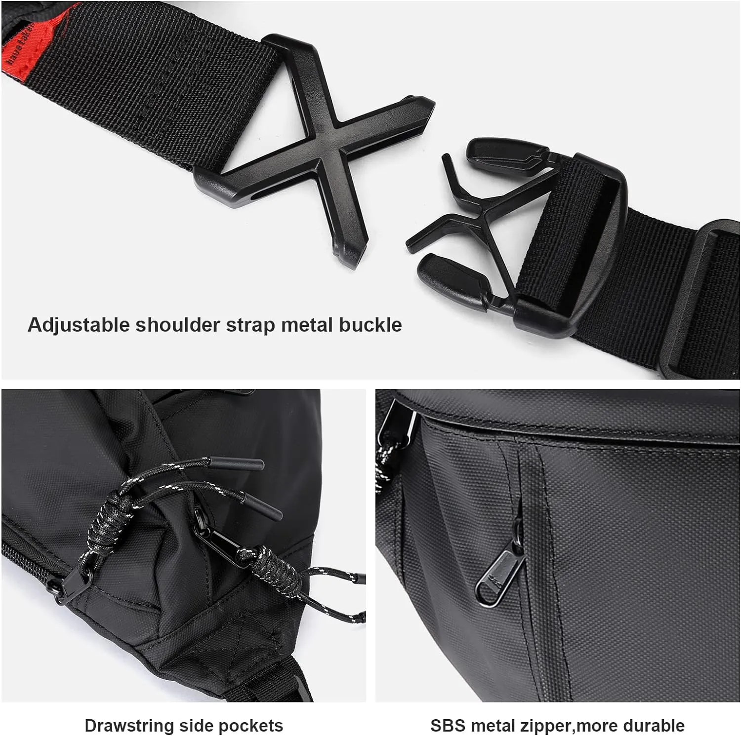 Large Crossbody Fanny Pack for Women Men,Waterproof Waist Bag Pack with Adjustable Strap & 5-Zipper Pockets,Black