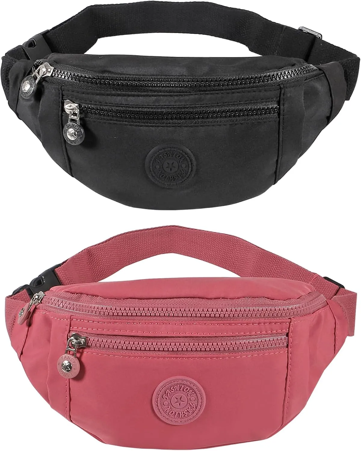Large Crossbody Fanny Pack with 3-Zipper Pockets,Gifts for Enjoy Sports Festival Workout Traveling Running Casual Hands-Free Wallets Waist Pack Phone Bag Fits All Phones (black pink)