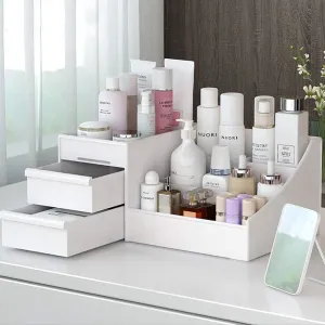 Large Makeup Capacity Cosmetic Storage Box Skin Care Organizer Jewelry,Makeup, Brushes, Lipsticks, Nail Polish Container,Desktop Dresser Sundries Storage Box (White)