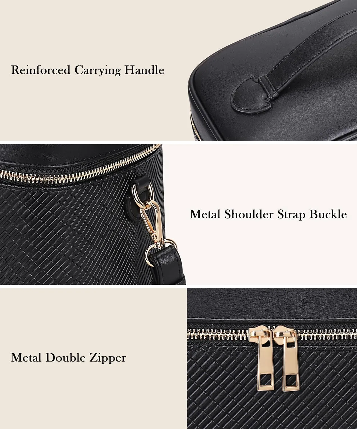 Large Stylish Makeup Bag Cosmetic Make Up Travel Bag for Women, Delicate Model (Black)