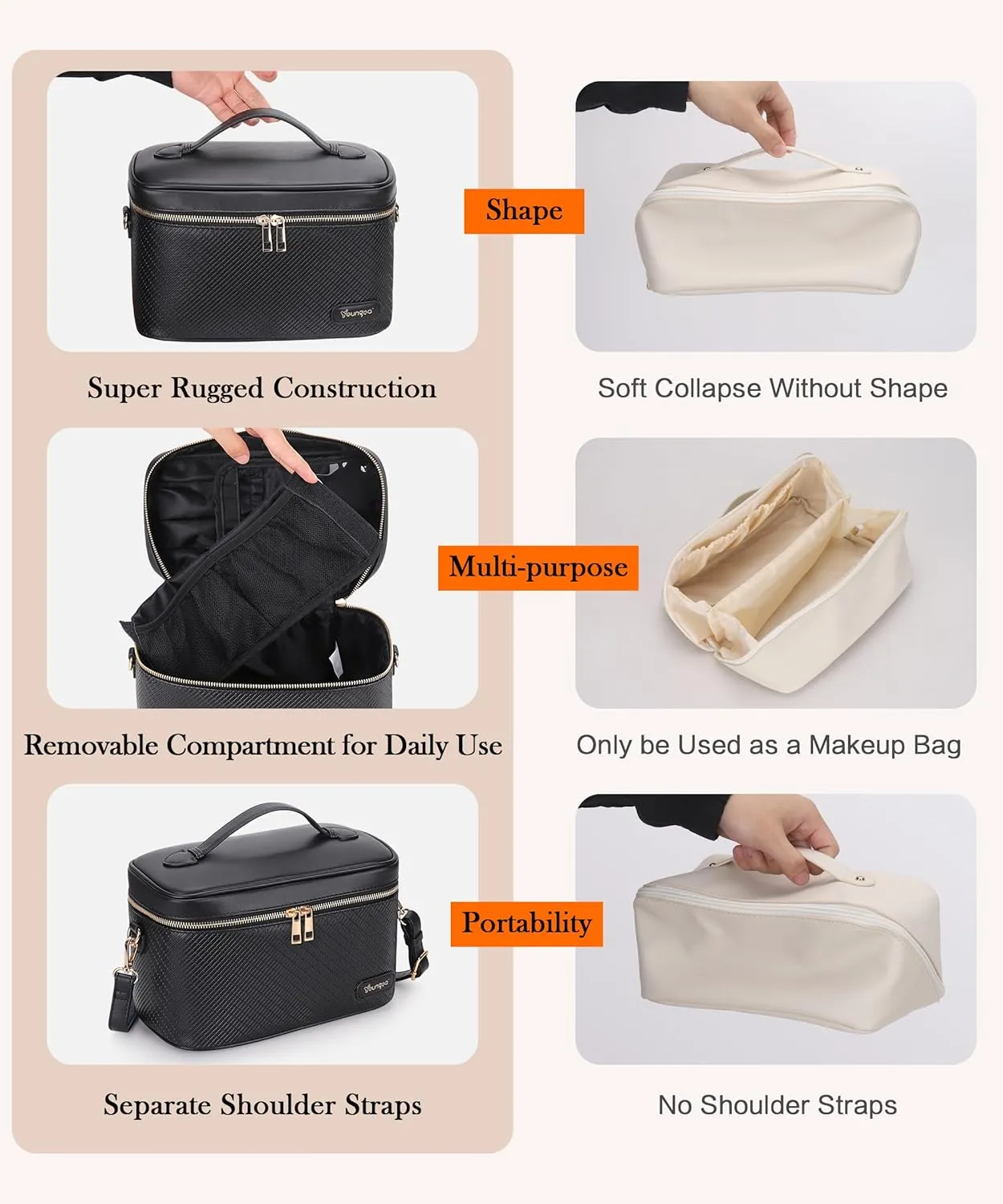 Large Stylish Makeup Bag Cosmetic Make Up Travel Bag for Women, Delicate Model (Black)