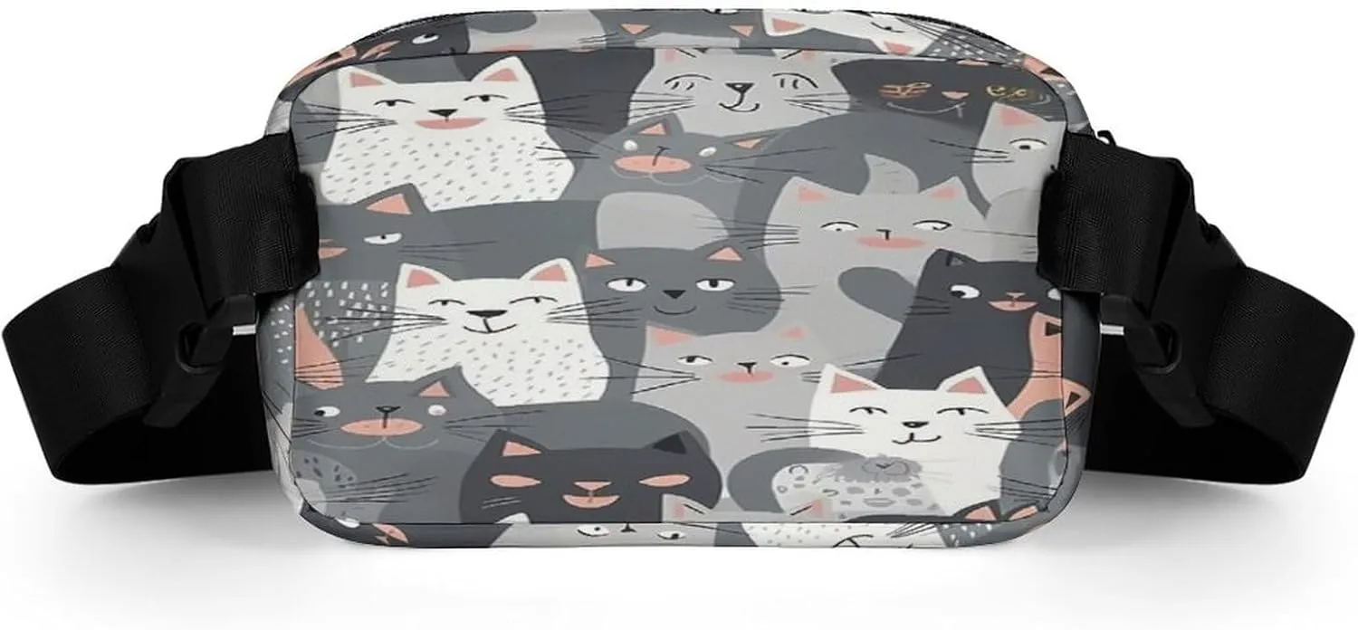 Large Waist Packs with Adjustable Strap,Cute Funny Grey Cats Pattern CrossBody Fanny Pack Casual Bag for Travel Sports Running Hiking
