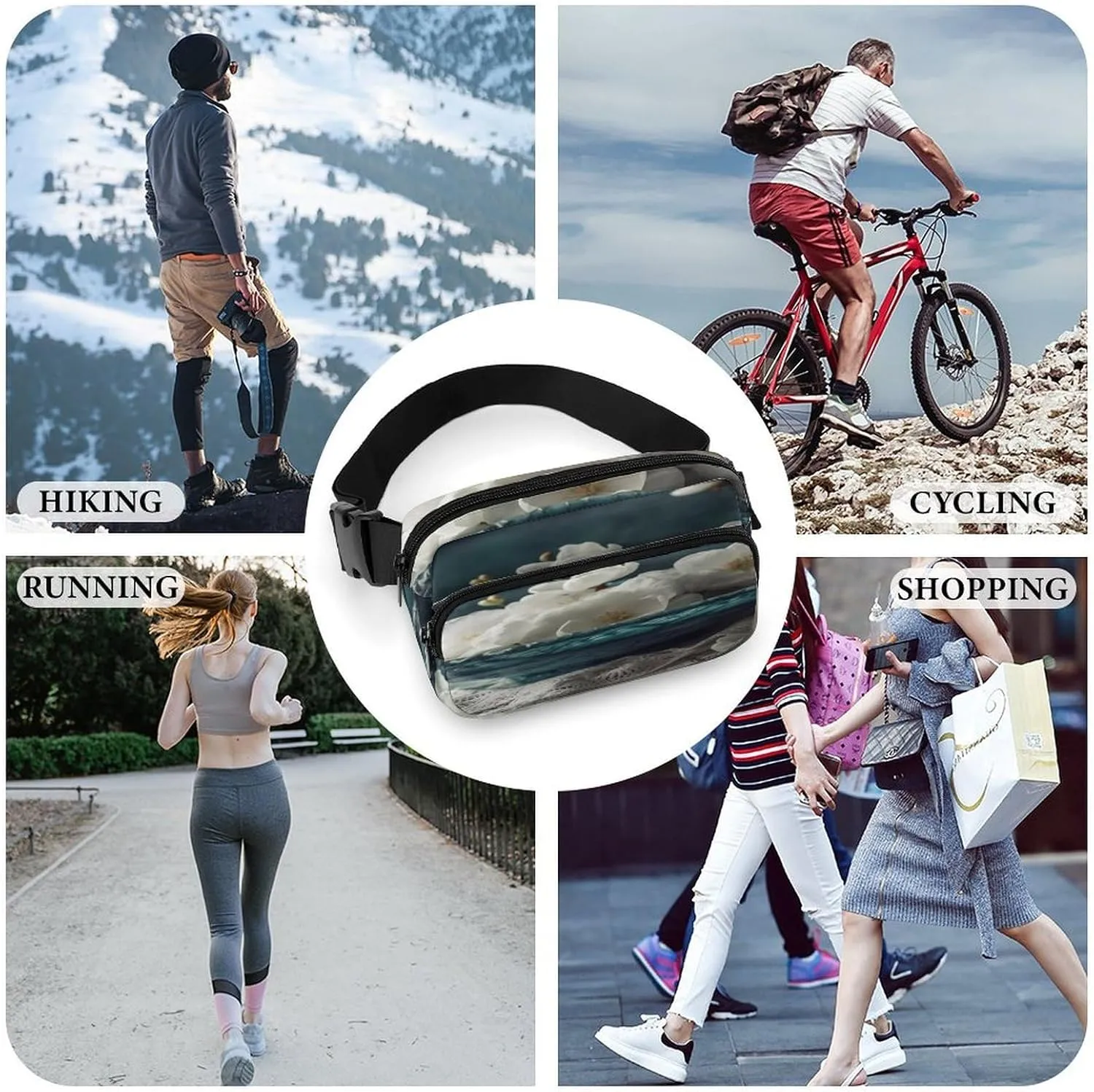 Large Waist Packs with Adjustable Strap,Flowers in Bowl CrossBody Fanny Pack Casual Bag for Travel Sports Running Hiking