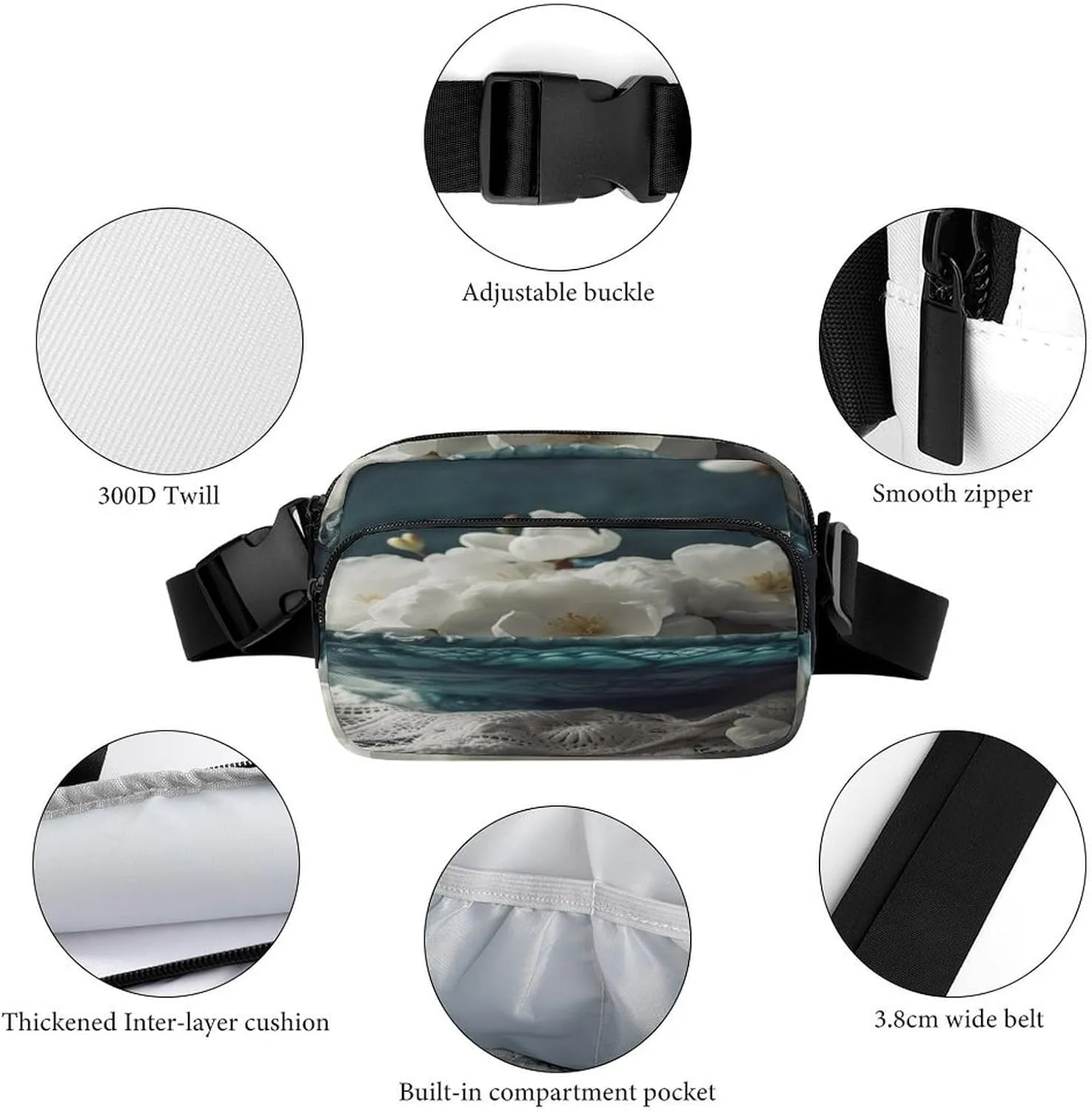 Large Waist Packs with Adjustable Strap,Flowers in Bowl CrossBody Fanny Pack Casual Bag for Travel Sports Running Hiking
