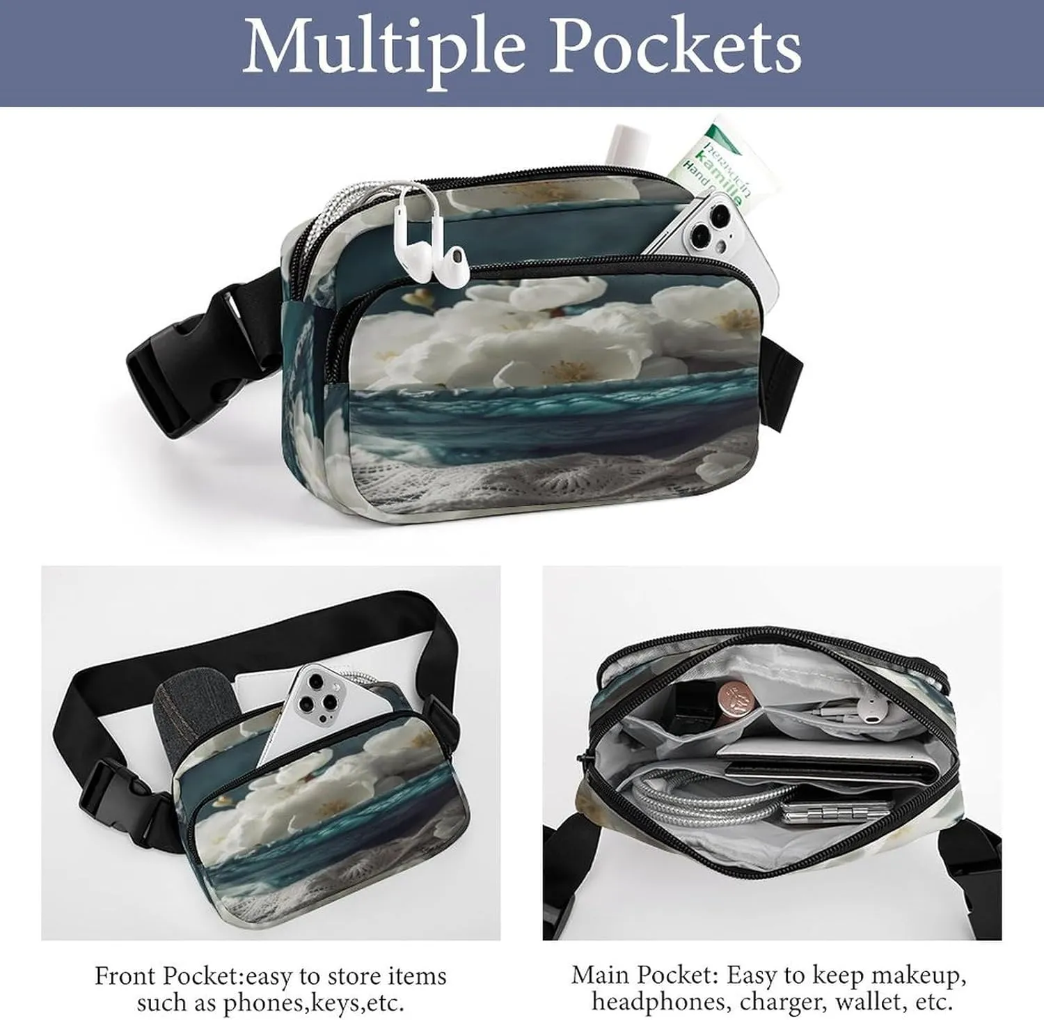 Large Waist Packs with Adjustable Strap,Flowers in Bowl CrossBody Fanny Pack Casual Bag for Travel Sports Running Hiking