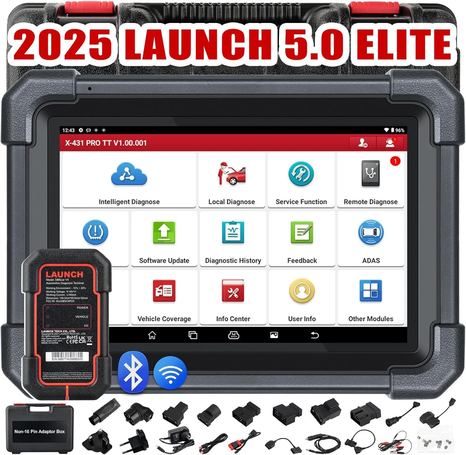 LAUNCH X431 Pro TT 5.0 Elite Bidirectional Scan Tool with 2025 Newly Released DBSCar VII Connector, 38  Reset for All Cars, ECU Coding, CANFD and DOIP, FCA AutoAuth, VAG Guide,2 Yrs F-Ree Update
