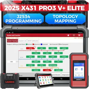 LAUNCH X431 PRO3 V  Elite, 2025 SmartlinkC 2.0 Bidirectional Scan Tool with J2534, HD Trucks Scan, 10.1 inch, Topology Map, 60 Service, Online Coding Scanner, CANFD/DoIP/D-PDU, FCA, 2 Yrs Update