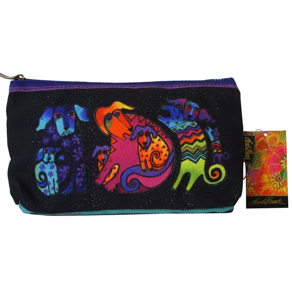 Laurel Burch Dog & Doggies Set of 3 Multi-Color Cotton Cosmetic Bag Pouches