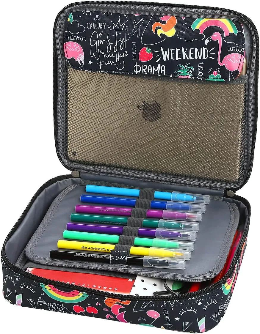 Lbxgap Multi-Functional Stationery Zipper Pencil ipad case with Handle and Zippered Pocket, Carrying Protective Bag with Bookmark and Book Fixing Straps for Travel