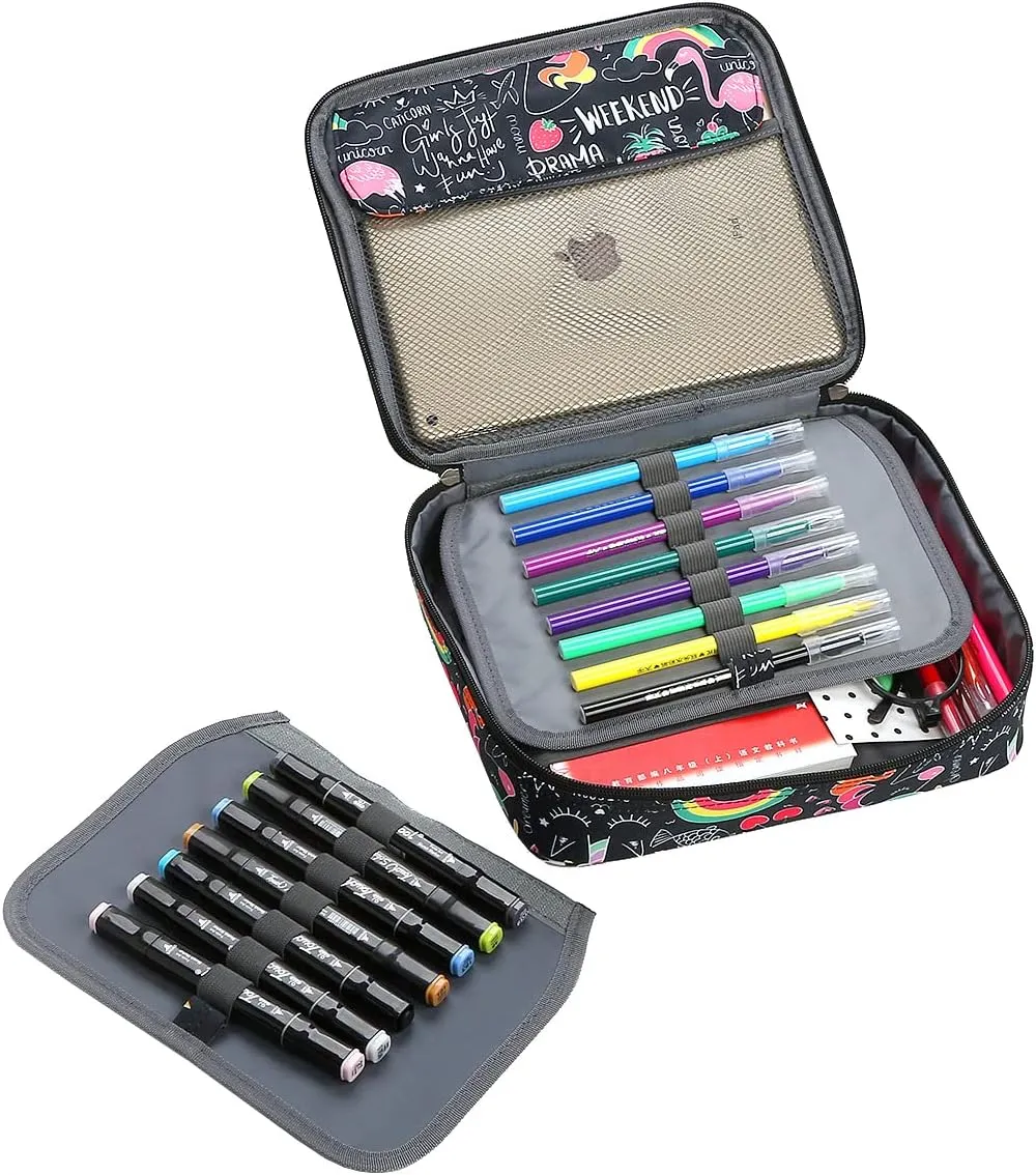Lbxgap Multi-Functional Stationery Zipper Pencil ipad case with Handle and Zippered Pocket, Carrying Protective Bag with Bookmark and Book Fixing Straps for Travel