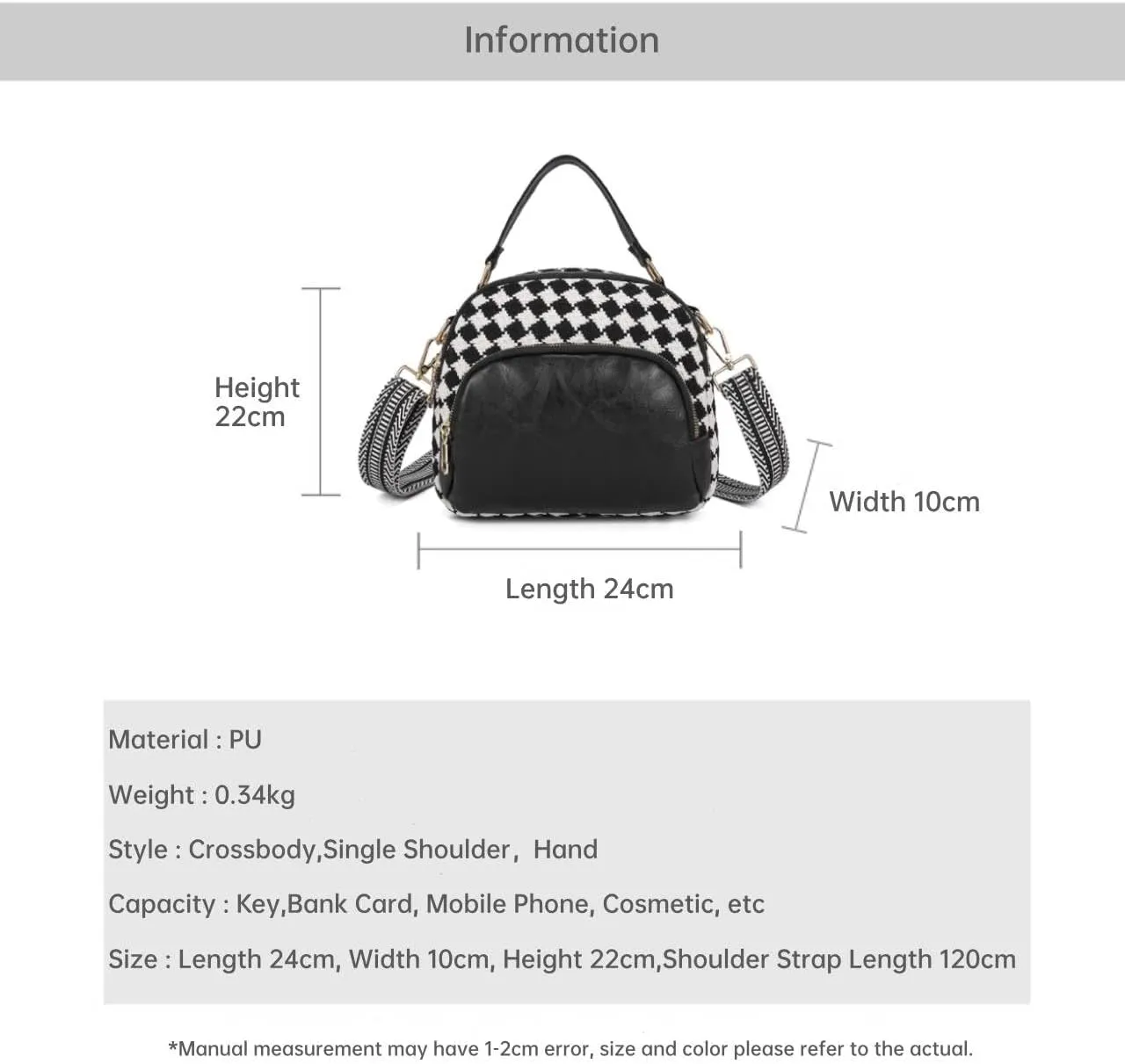 Leather Crossbody Bag with Plaid Pattern, Vintage Woolen Handbag High-grade Design