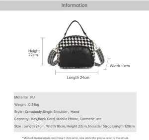 Leather Crossbody Bag with Plaid Pattern, Vintage Woolen Handbag High-grade Design